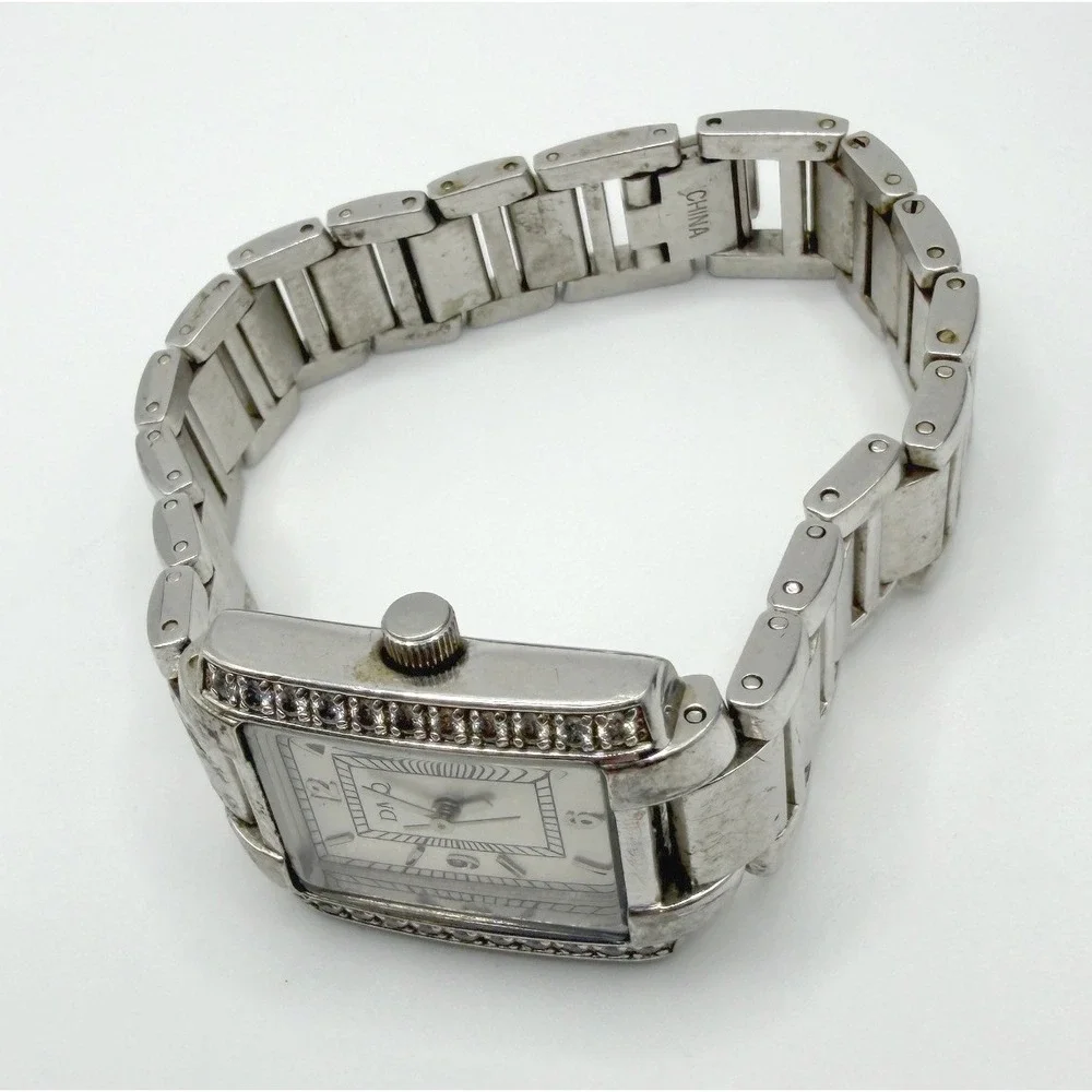 DMQ Silver Tone Rectangular Watch Rhinestone Bezel 7